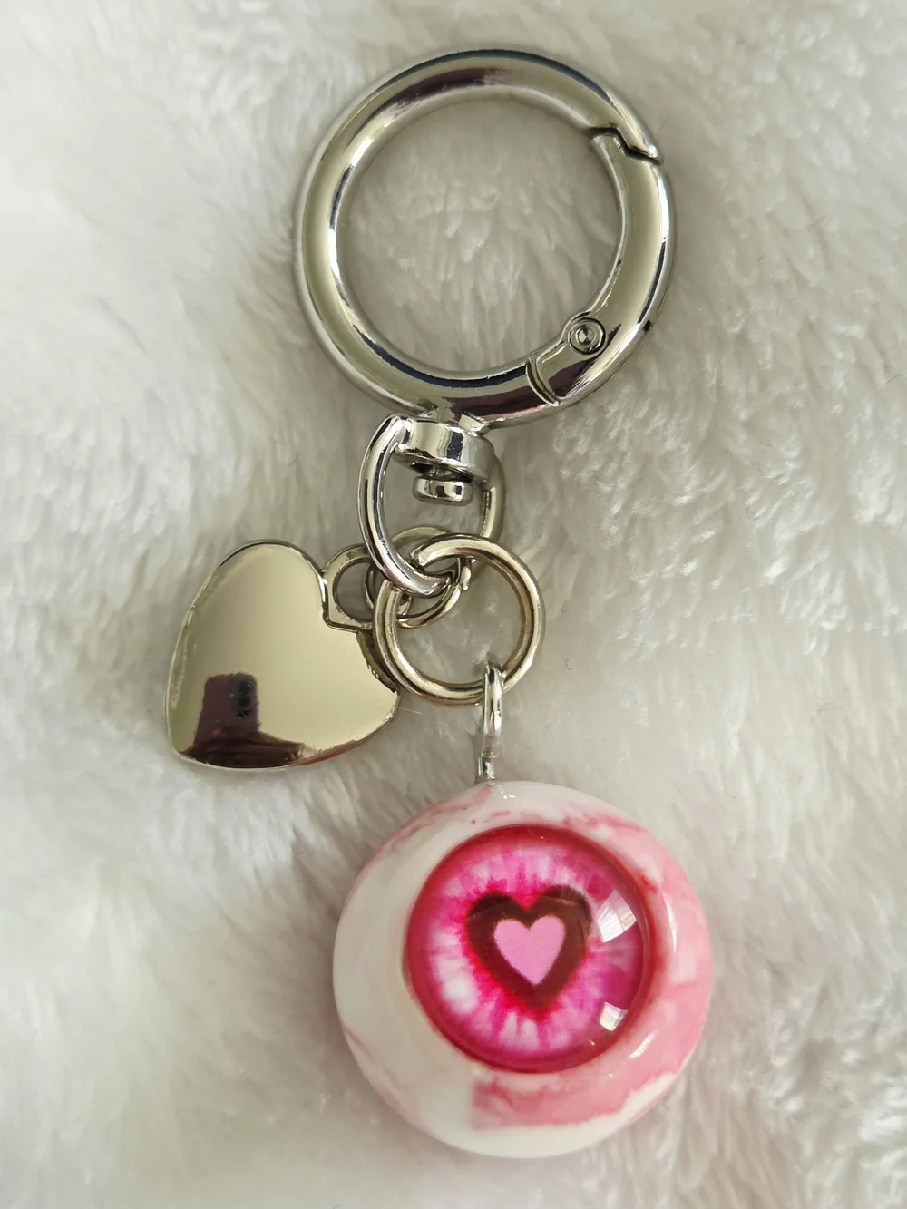 Pink Heart Eyeball Keychain Bag Charm